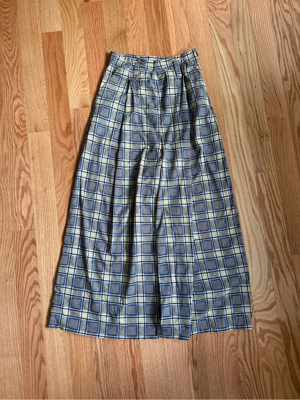 Zara Wide Leg Plaid Pants in Blue and Cream
